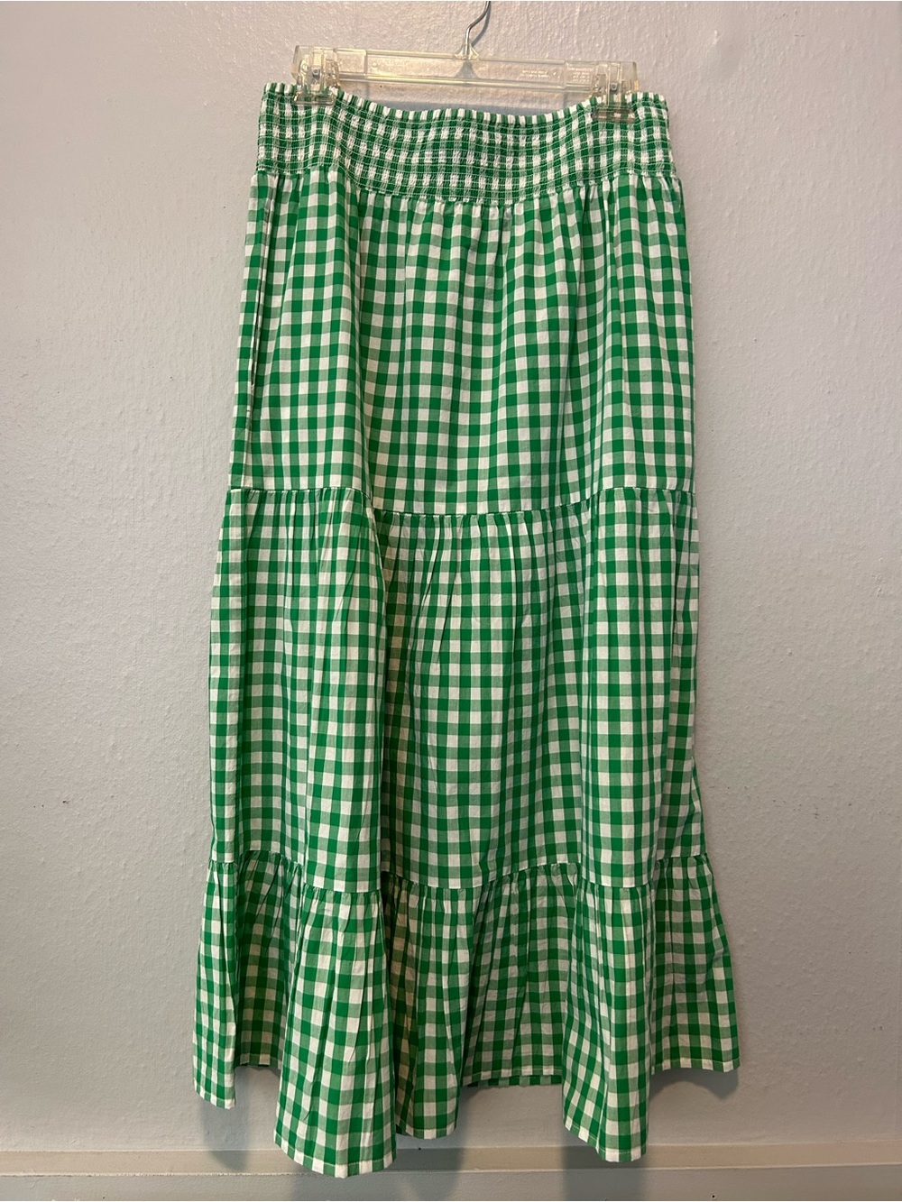 Green Gingham Tiered Maxi Skirt with Smocked Waist - Picture 5 of 5